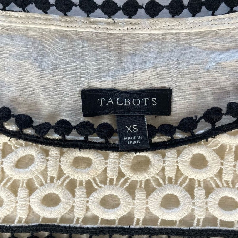 Talbots Black White Eyelet Striped Crochet‎ Lace Tunic Top Blouse Size XS - Picture 6 of 9